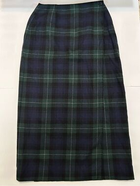 Eddie Bauer Plaid Wool Maxi Wrap Skirt Sz 8 Blue Green Y2K Academia Fall